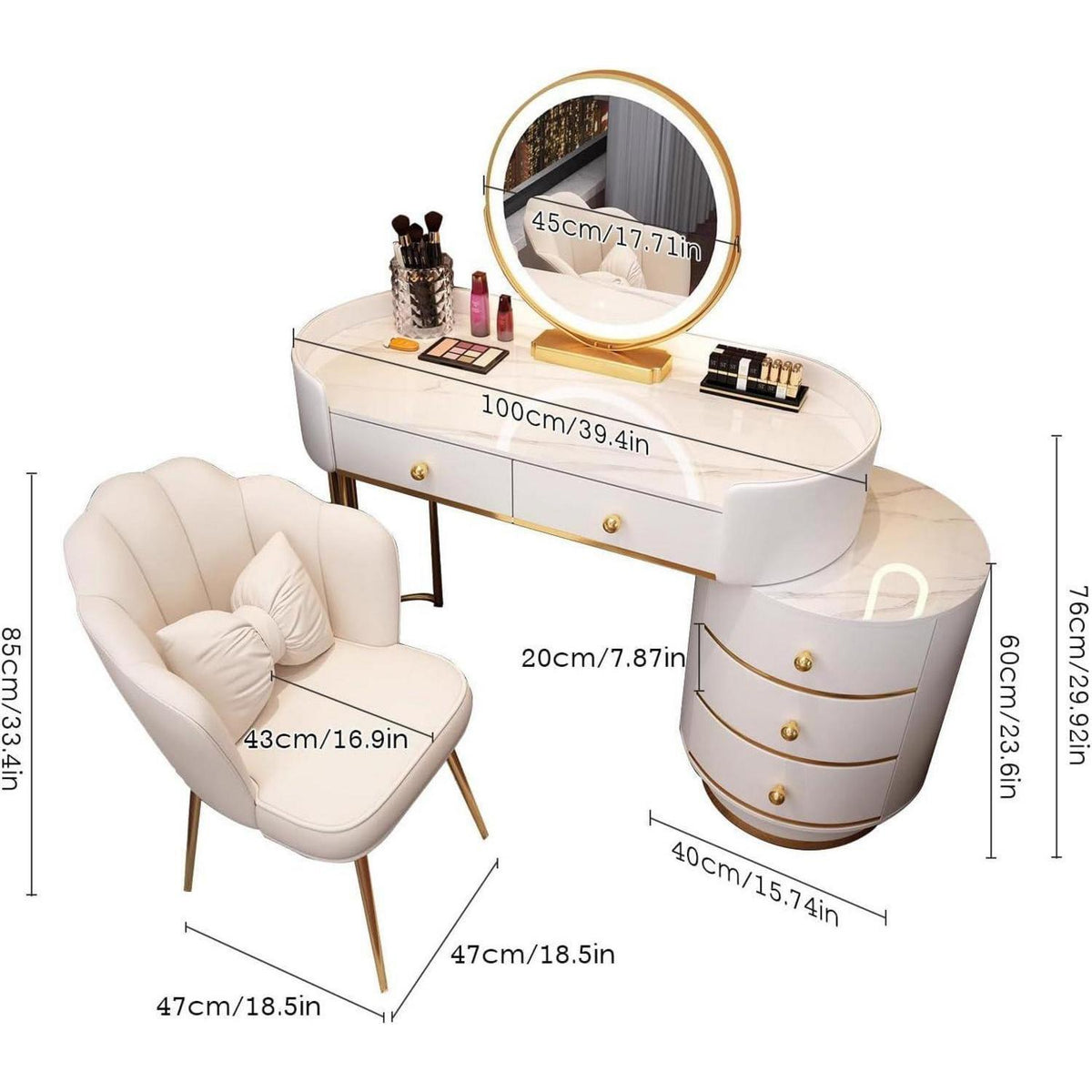 Schminktisch Set mit Spiegel & Schubladen – Weiß