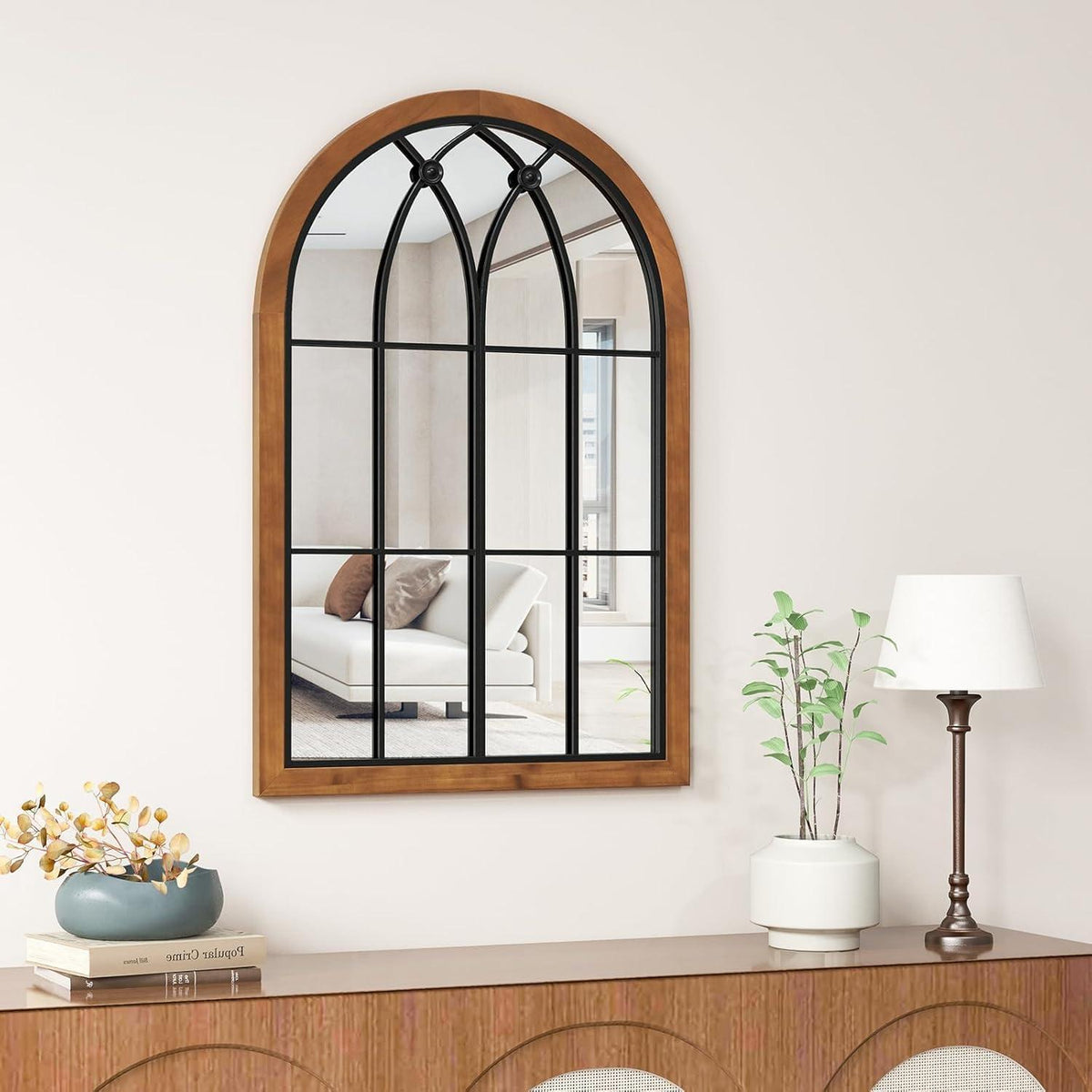 Wandspiegel Fensteroptik 90x60cm Holzrahmen Vintage Spiegel