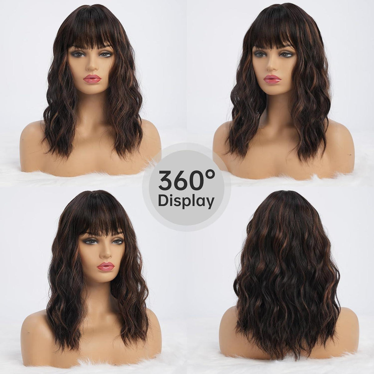 Dunkelbraune Wellenperücke 40cm – Natürlicher Look