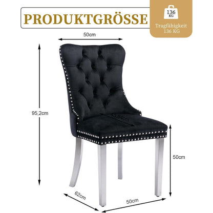 Samt Esszimmerstühle 4er Set mit Edelstahlbeinen Schwarz