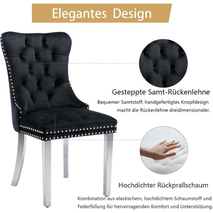 Samt Esszimmerstühle 4er Set mit Edelstahlbeinen Schwarz
