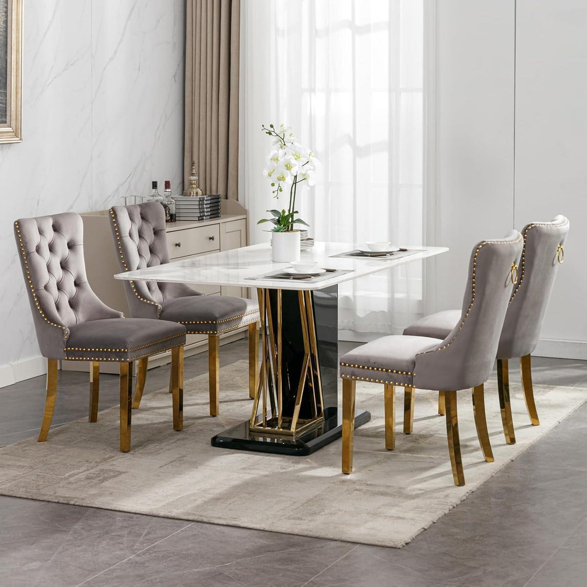 Samt Esszimmerstühle 4er Set mit goldenen Beinen