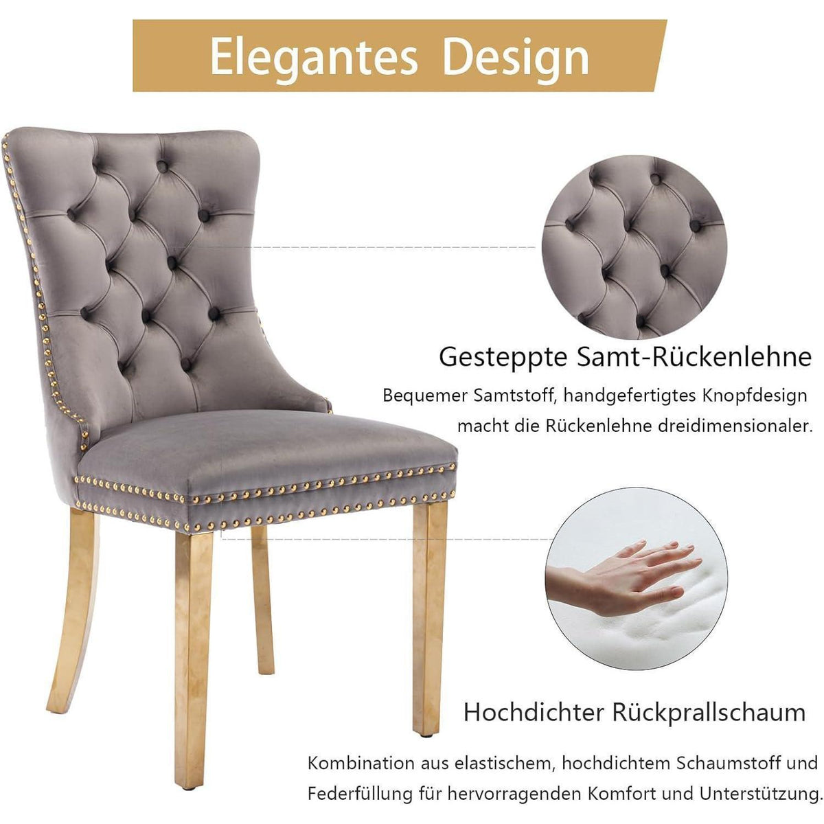 Samt Esszimmerstühle 4er Set mit goldenen Beinen