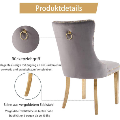 Samt Esszimmerstühle 4er Set mit goldenen Beinen