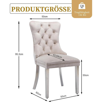 Samt Esszimmerstühle 4er Set mit Edelstahlbeinen – Beige