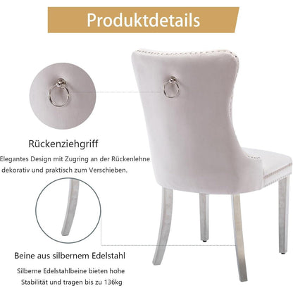 Samt Esszimmerstühle 4er Set mit Edelstahlbeinen – Beige