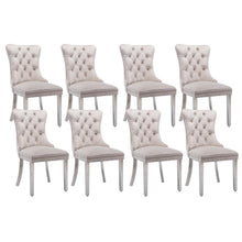 8x Samt Esszimmerstühle mit Edelstahlbeinen – Beige
