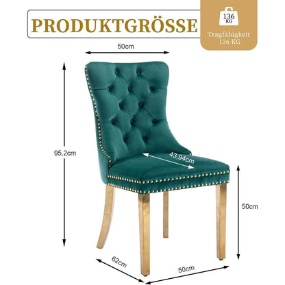 Samt Esszimmerstühle 4er Set mit goldenen Beinen, Grün