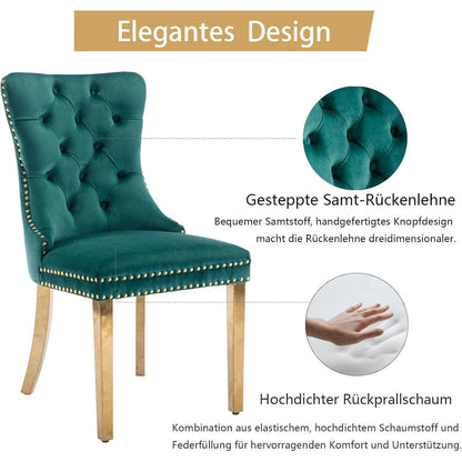 Samt Esszimmerstühle 4er Set mit goldenen Beinen, Grün