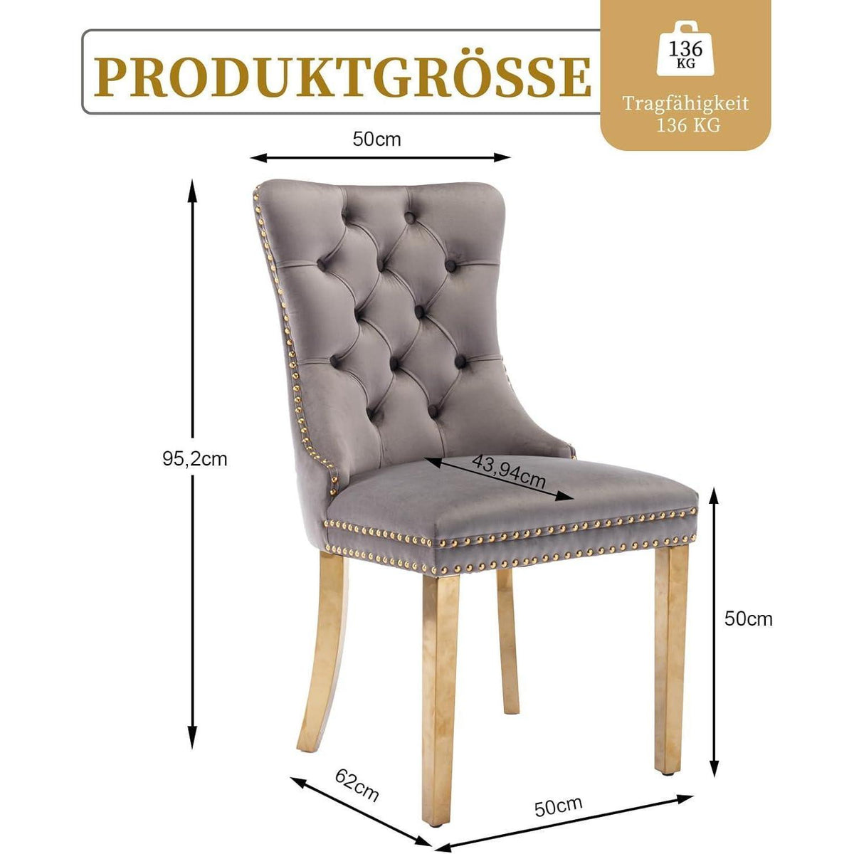 Samt Esszimmerstühle 2er Set mit goldenen Beinen