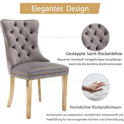 Samt Esszimmerstühle 2er Set mit goldenen Beinen