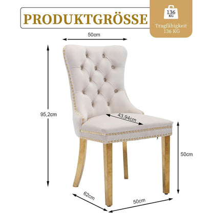 8x Samt Esszimmerstühle mit goldenen Beinen – Beige