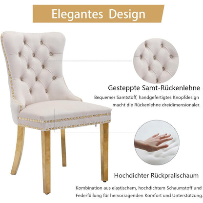 Samt Esszimmerstühle 2er Set mit goldenen Beinen