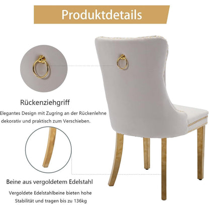 Samt Esszimmerstühle 2er Set mit goldenen Beinen