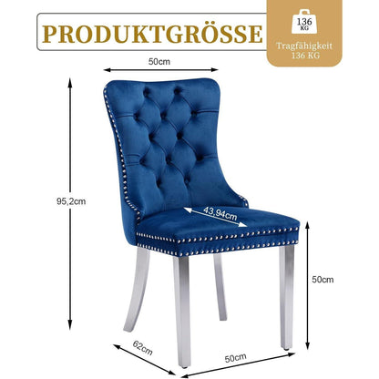 Samt Esszimmerstühle 4er Set mit Edelstahlbeinen (Blau)