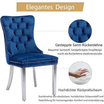 Samt Esszimmerstühle 4er Set mit Edelstahlbeinen (Blau)