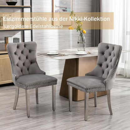 Samt Esszimmerstühle 4er Set mit Edelstahlbeinen (Grau)