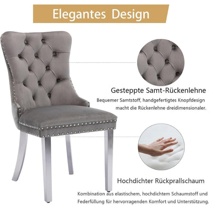 Gepolsterte Esszimmerstühle 2er-Set Grau mit Edelstahlbeinen