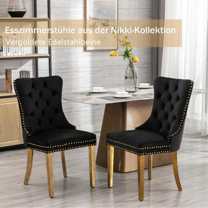 Samt Esszimmerstühle 2er Set mit goldenen Beinen