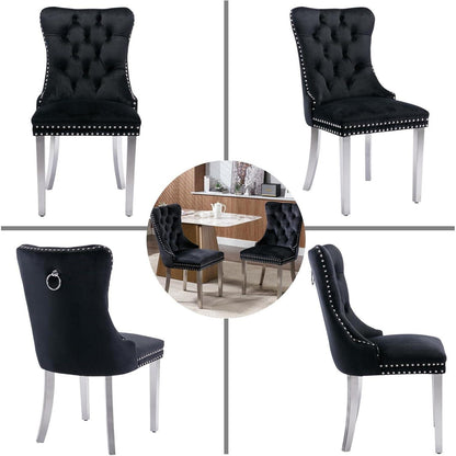 8x Samt Esszimmerstühle mit Edelstahlbeinen Schwarz