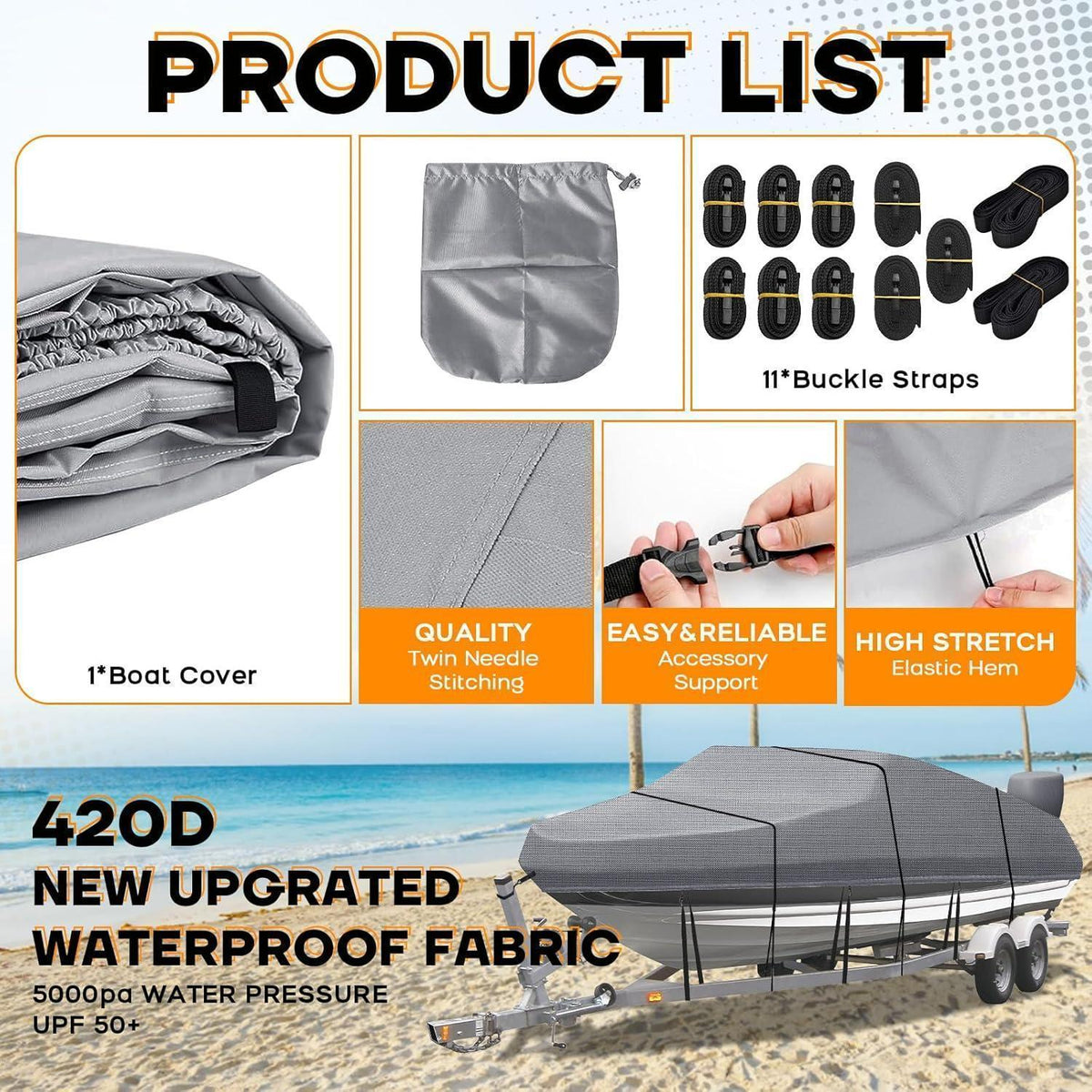 Bootsplane Wasserdicht 420D Oxford – Abdeckung für 14-16ft Boote