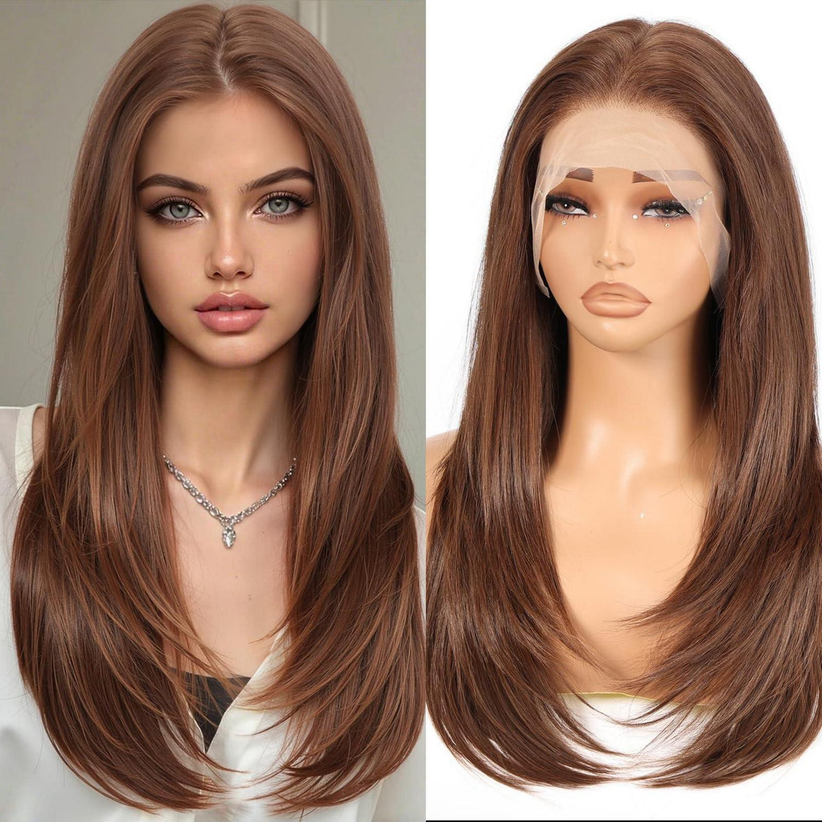 Dunkelbraune 22" Lace Front Perücke Gerade, Glueless & Vielseitig