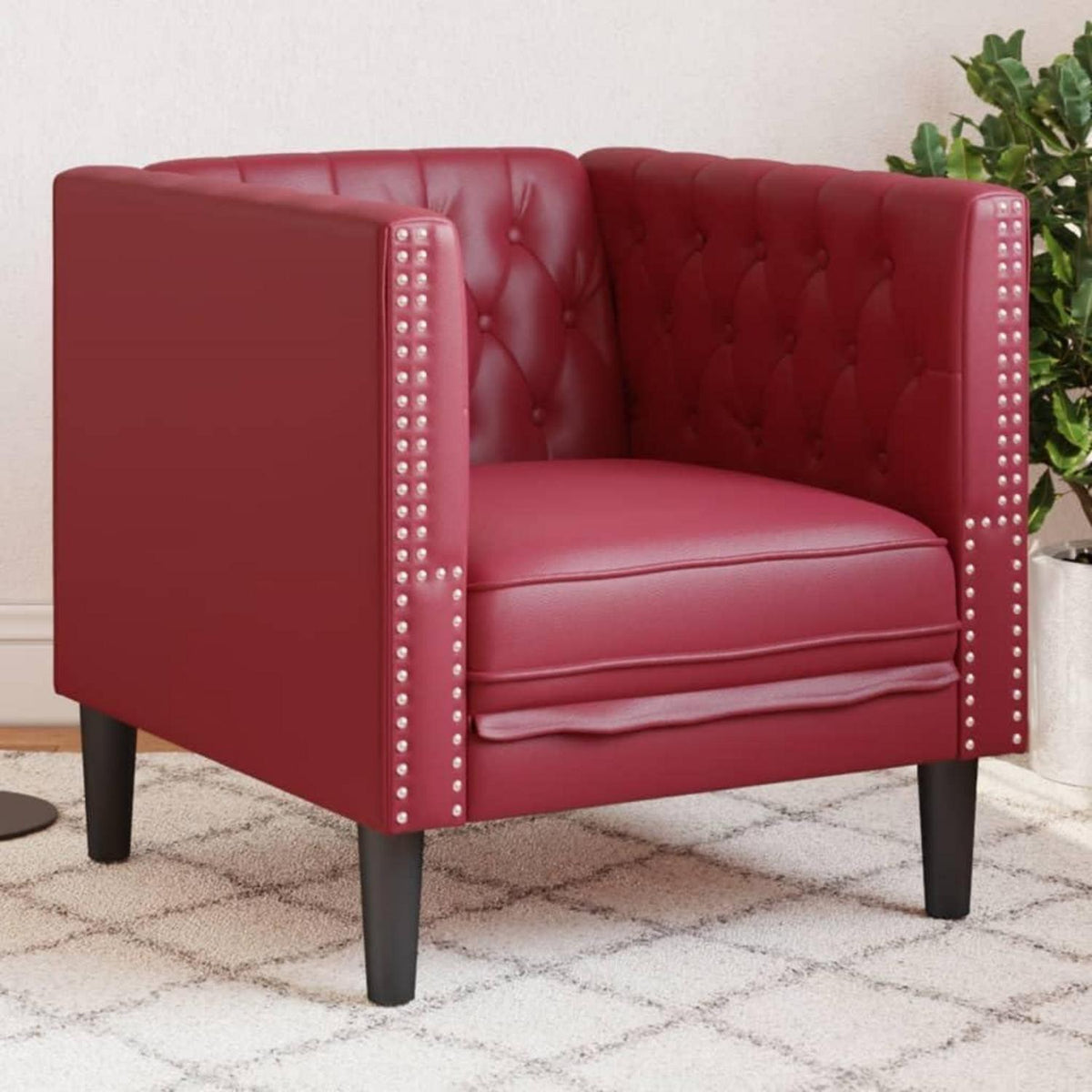 Chesterfield Sessel Kunstleder Wein – 1-Sitzer Polstersofa