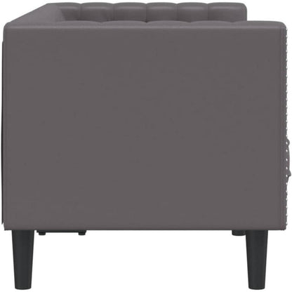 Chesterfield Sofa 2-Sitzer Grau Kunstleder Polstersofa