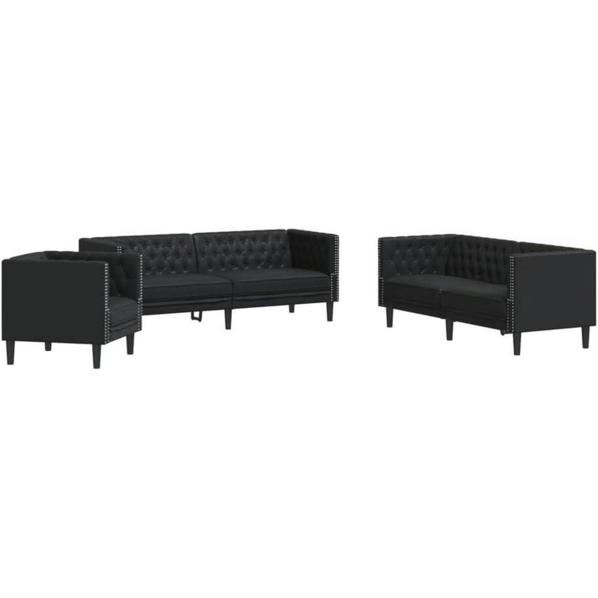 Chesterfield Polstersofa Schwarz – Sessel, 2-Sitzer & 3-Sitzer