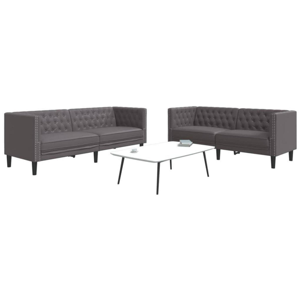 Chesterfield Sofa 2-Sitzer + 3-Sitzer Grau Kunstleder