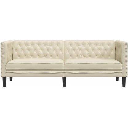Chesterfield Sofa 3-Sitzer Creme Kunstleder Polstersofa