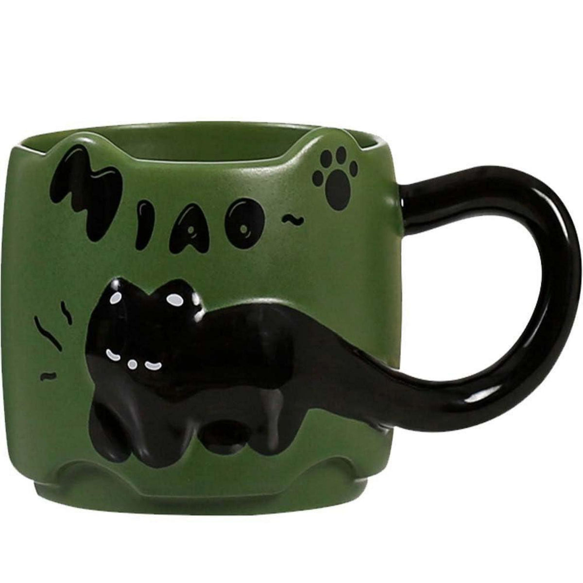 3D Katzen Tasse - Schwarze Katze Grün | Kaffeebecher für Katzenliebhaber
