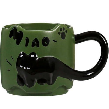 3D Katzen Tasse - Schwarze Katze Grün | Kaffeebecher für Katzenliebhaber