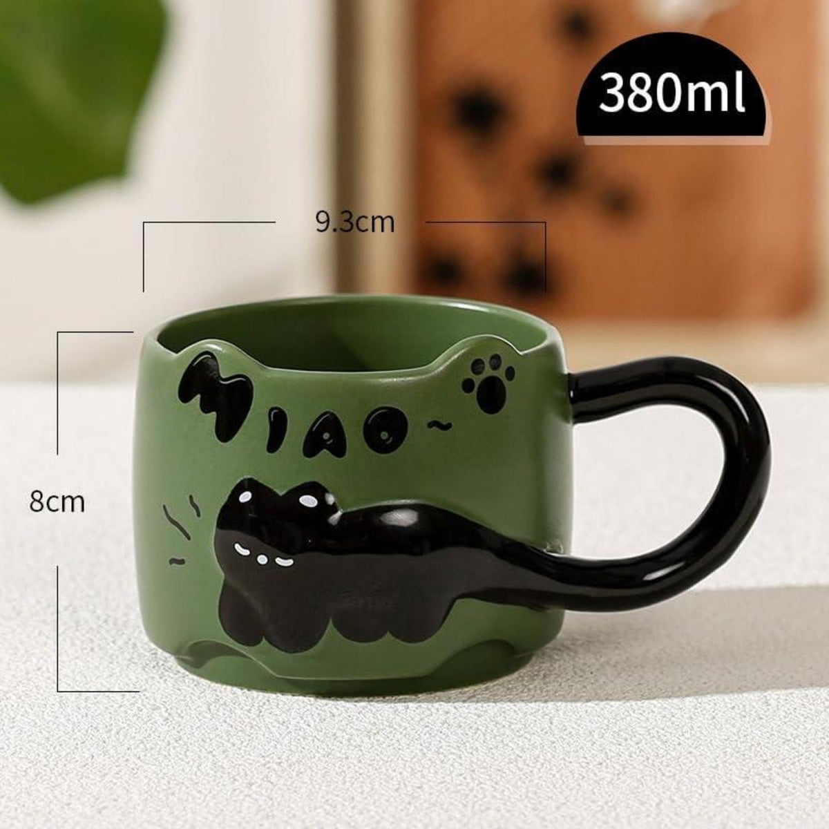 3D Katzen Tasse - Schwarze Katze Grün | Kaffeebecher für Katzenliebhaber
