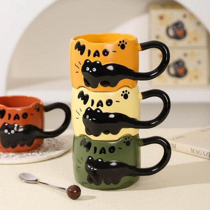 3D Katzen Tasse - Schwarze Katze Grün | Kaffeebecher für Katzenliebhaber