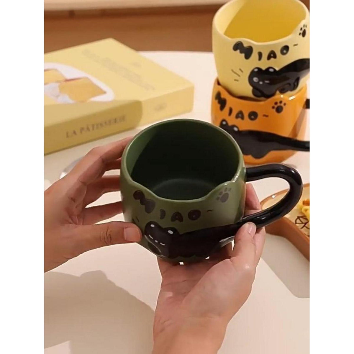 3D Katzen Tasse - Schwarze Katze Grün | Kaffeebecher für Katzenliebhaber