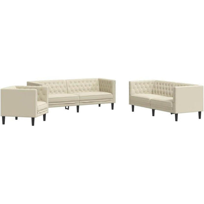 Chesterfield Polstersofa Creme Kunstleder – Sessel, 2-Sitzer, 3-Sitzer