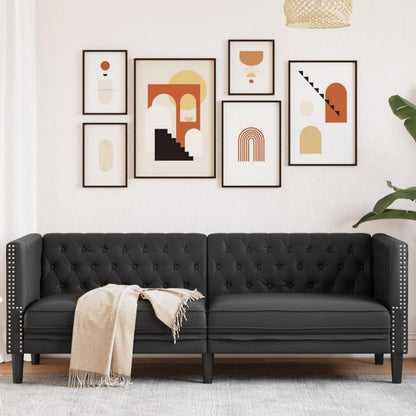 Chesterfield Sofa 3-Sitzer Schwarz Kunstleder