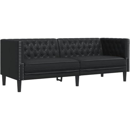 Chesterfield Sofa 3-Sitzer Schwarz Kunstleder