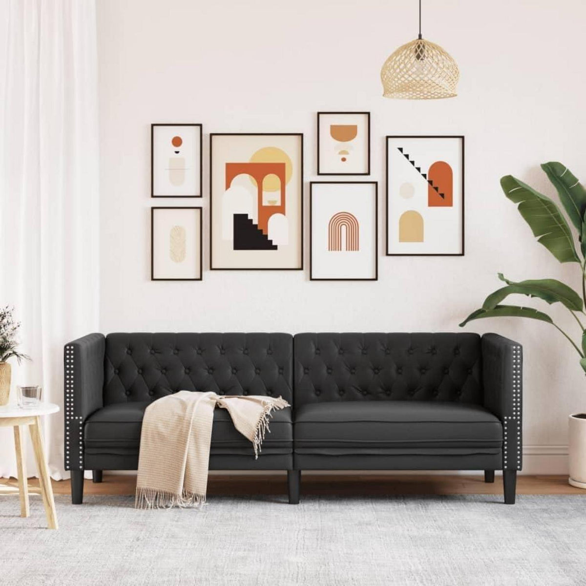 Chesterfield Sofa 3-Sitzer Schwarz Kunstleder