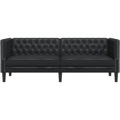 Chesterfield Sofa 3-Sitzer Schwarz Kunstleder