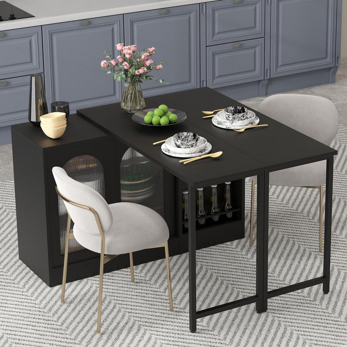 Klappbarer Esstisch mit Stauraum & Schublade – Schwarz 121.5x76.7cm
