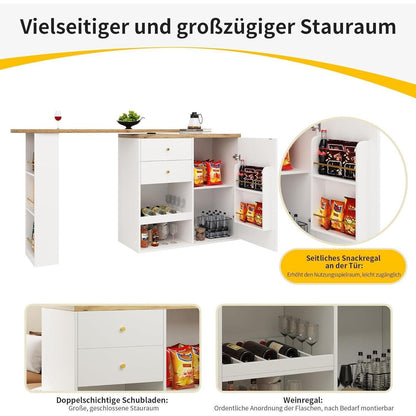Klappbarer Esstisch mit Stauraum & Schublade – Weiß 138x104cm