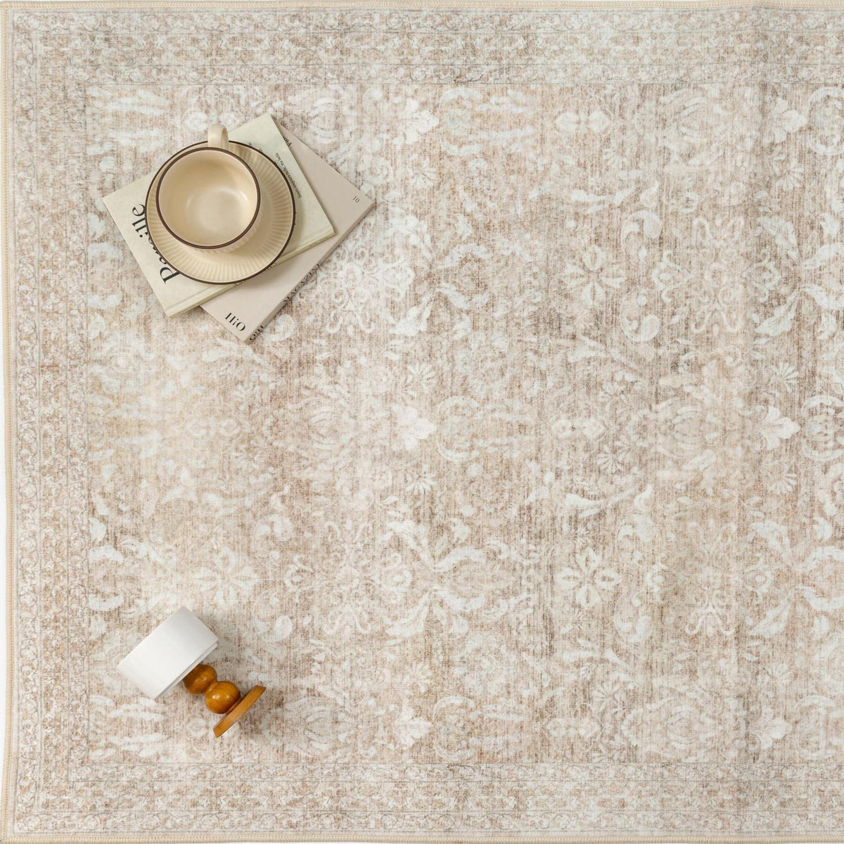 Vintage Teppich Beige 160x230cm Waschbar Rechteckig Wohnzimmer