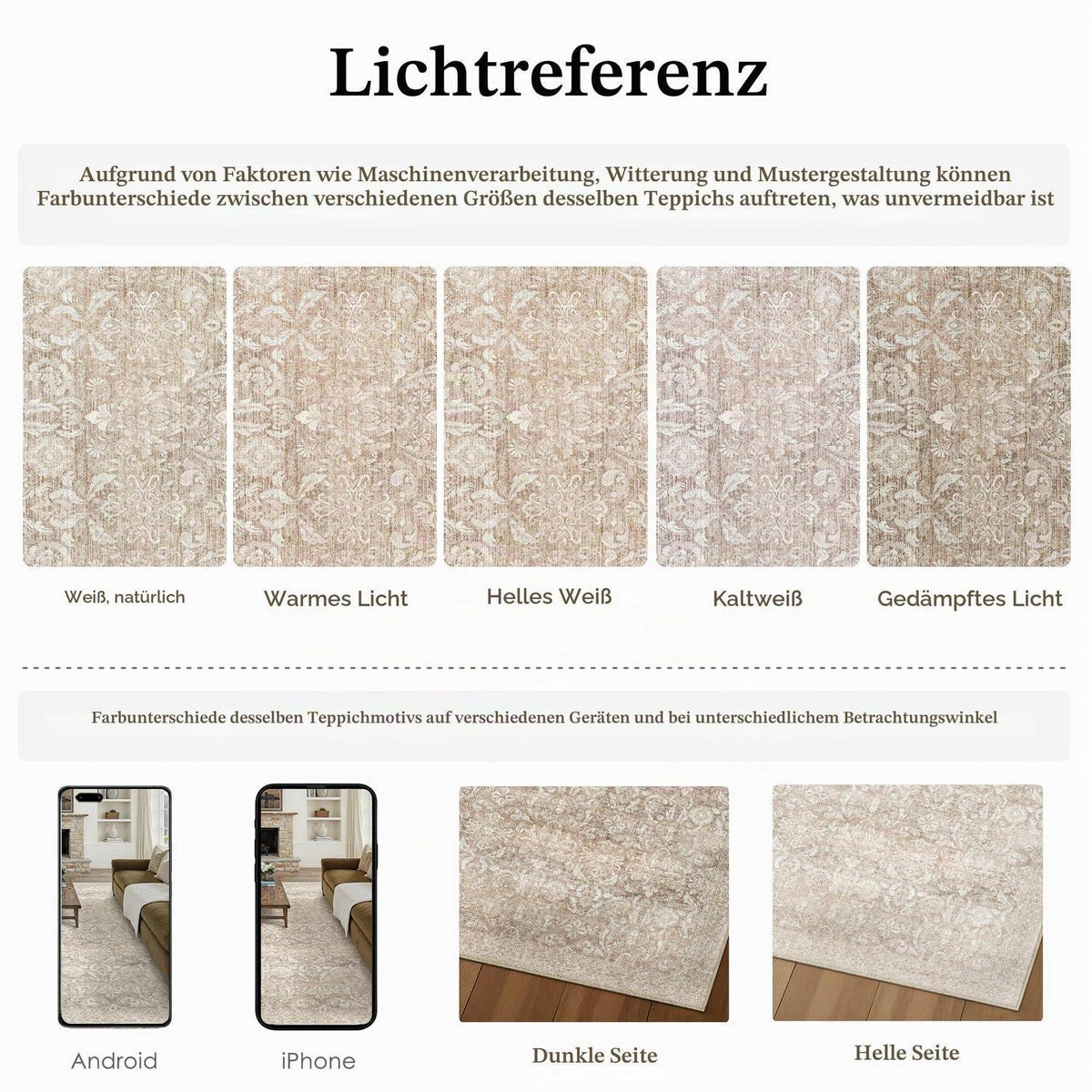 Vintage Teppich Beige 200x300cm Waschbar Rechteckig Wohnzimmer