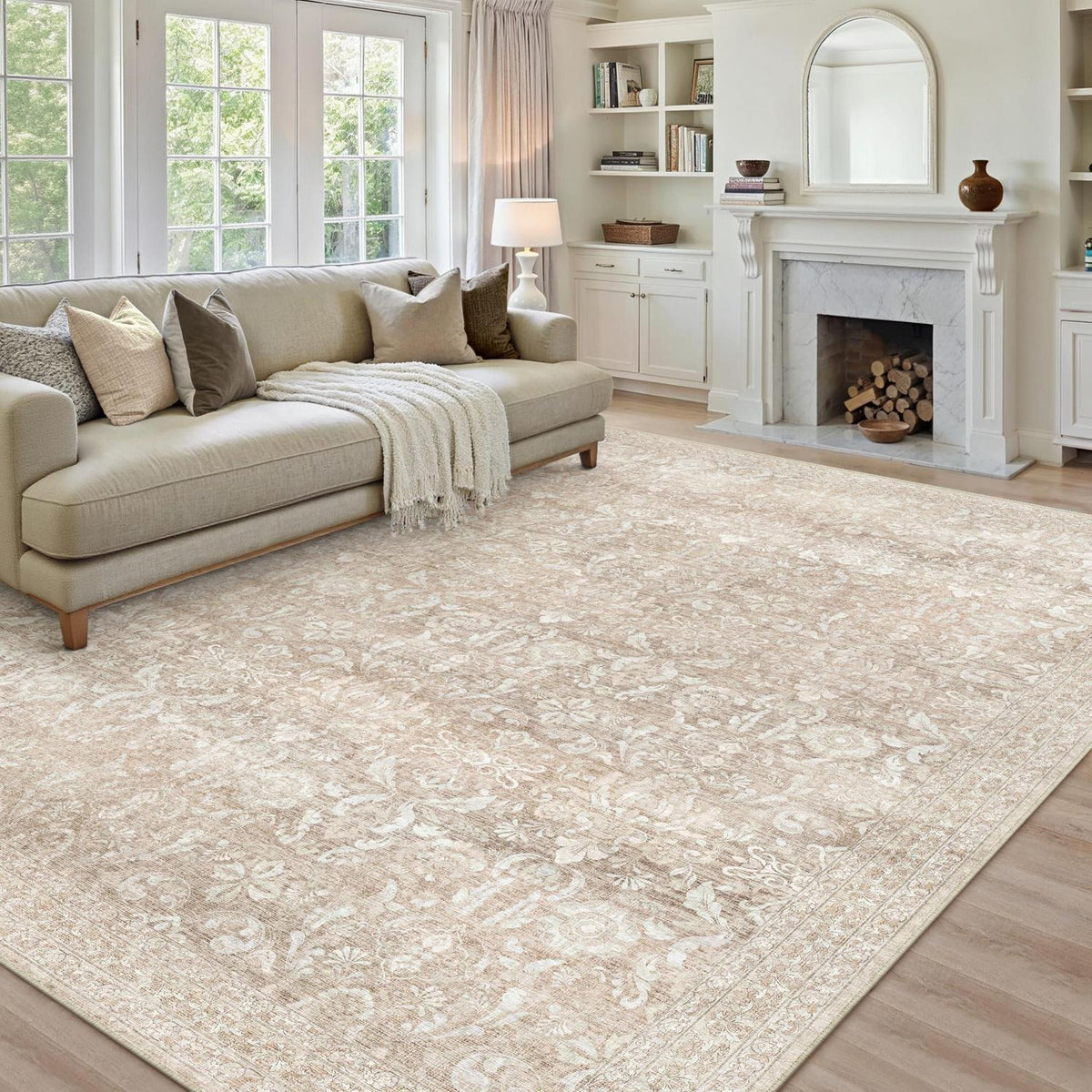 Vintage Teppich Beige 200x300cm Waschbar Rechteckig Wohnzimmer