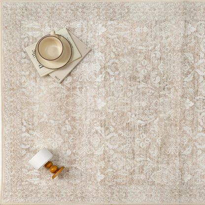 Vintage Teppich Beige 200x300cm Waschbar Rechteckig Wohnzimmer
