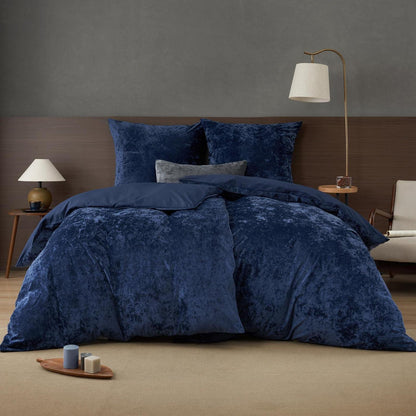 Samt Bettwäsche Set 135x200 Marine Blau, 4-teilig Luxus
