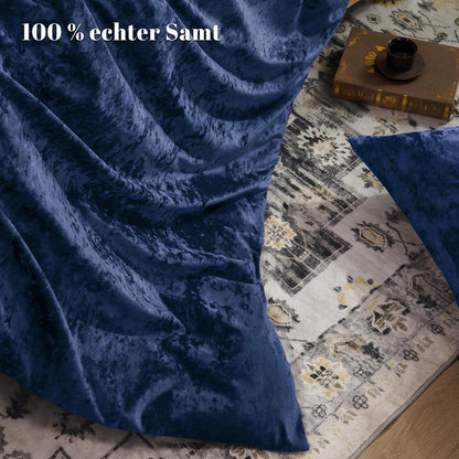 Samt Bettwäsche Set 135x200 Marine Blau, 4-teilig Luxus