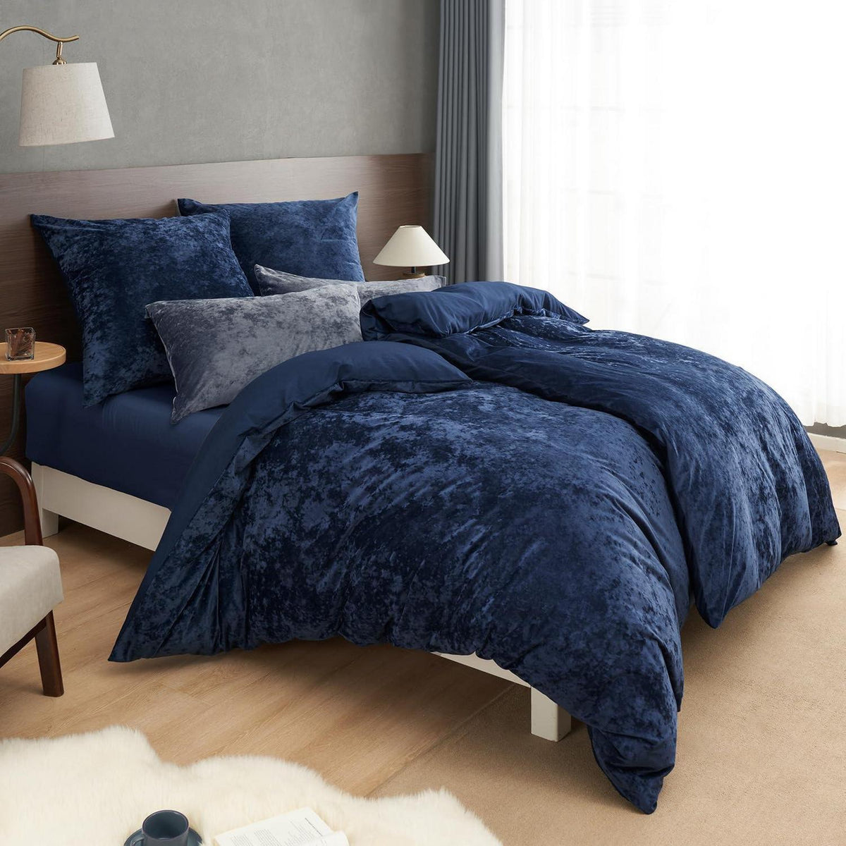 Samt Bettwäsche Set 135x200 Marine Blau, 4-teilig Luxus